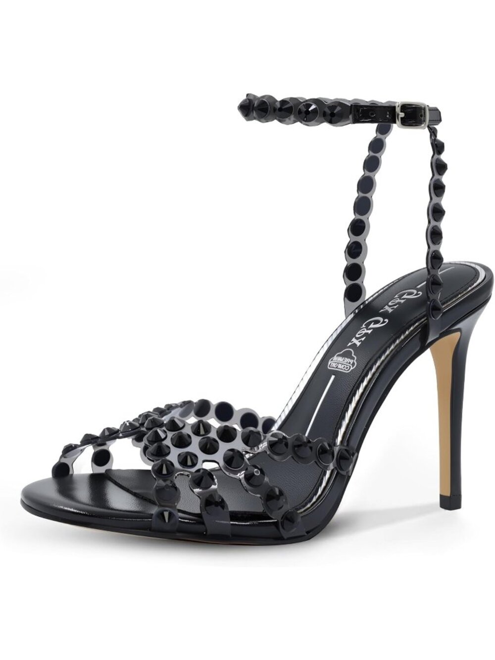 Women's Black High Clear Strappy Buckle Stiletto Heels Round Toe Sandals Shoes